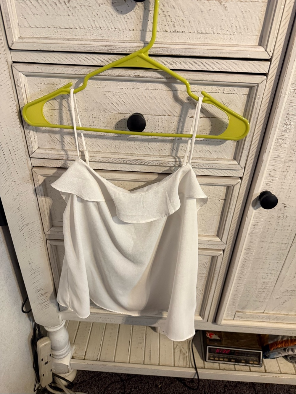 H&M White Ruffle Spaghetti Strap Camisole
